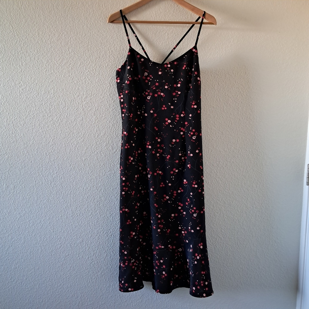 Vintage Y2K Slip Dress Cherry Blossom Black Size 12 Fairycore Friends